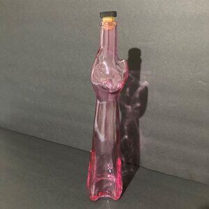Pink Glass Cat Figure Bottle With Cork Lid